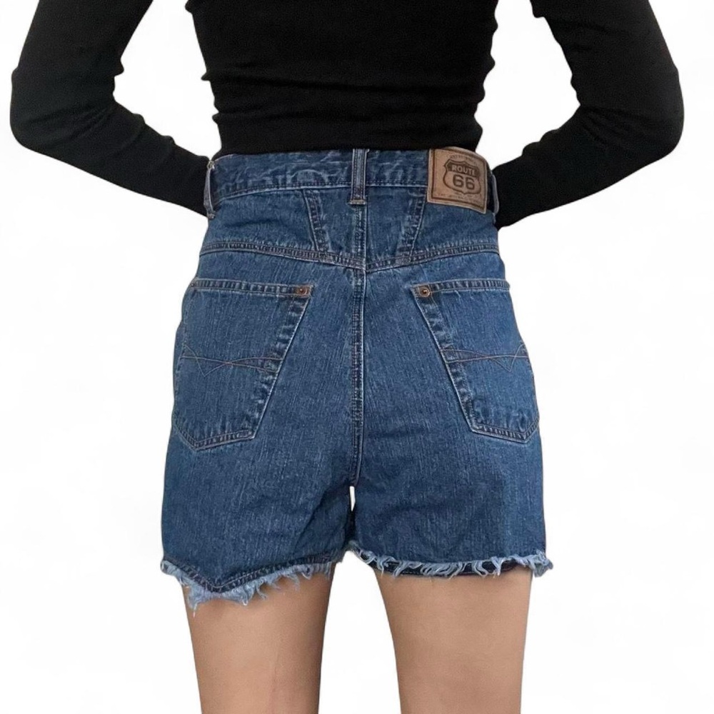 Route 66 Blue Jean Shorts High-Waisted Vintage Style - Picture 4 of 7
